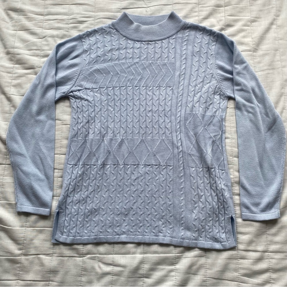 Offi Light Blue Cable Knit Mock Neck Sweater